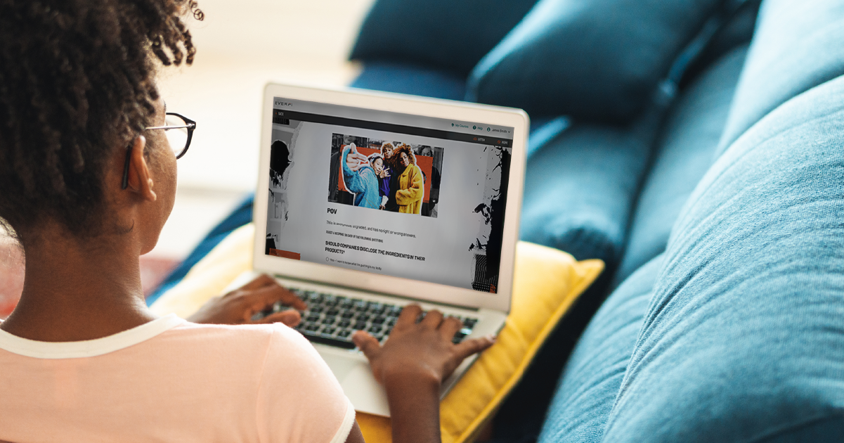 Girl viewing the vaping curriculum page on a laptop