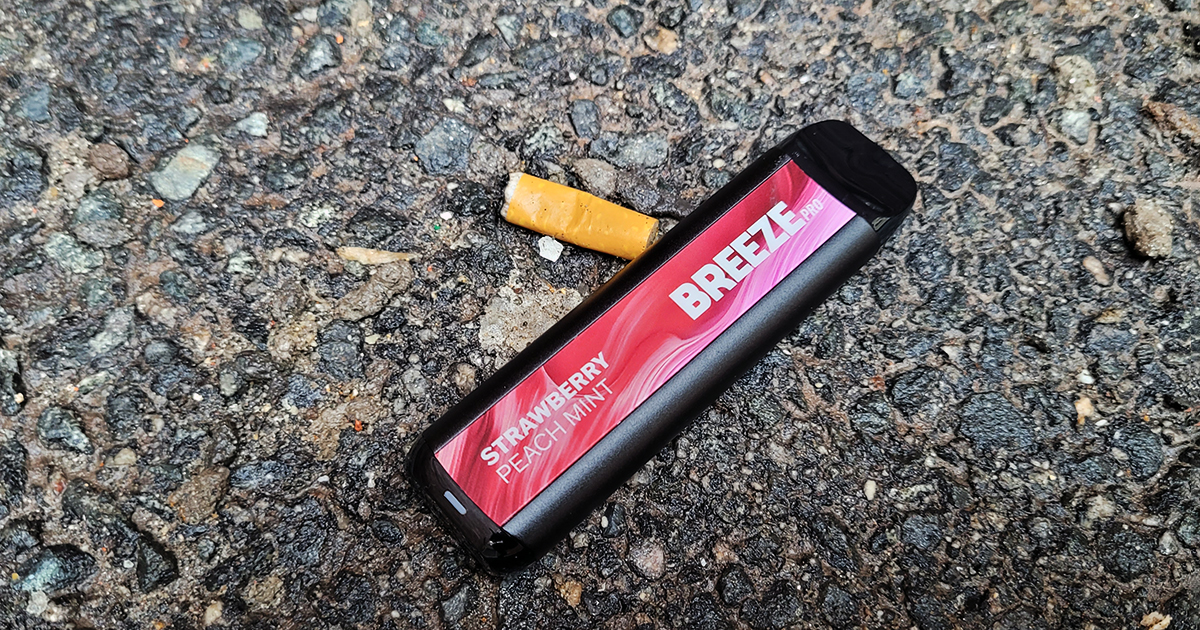 Breeze vape and cigarette litter