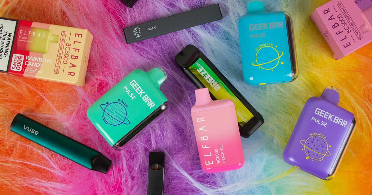 Many different flavored e-cigarettes