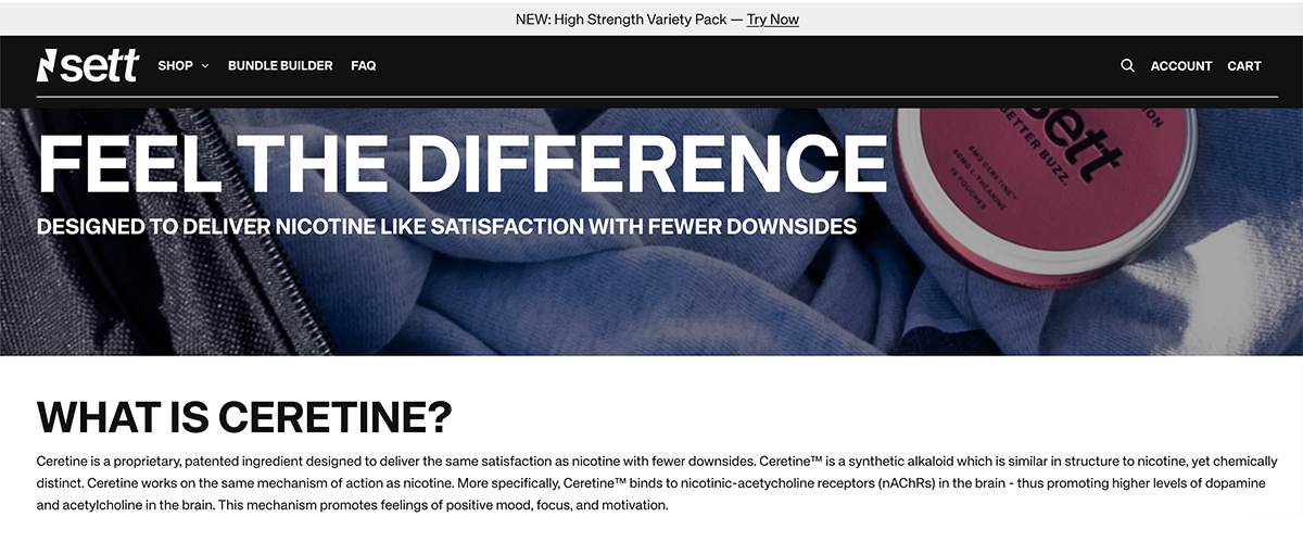 Sett website showing what is ceretine