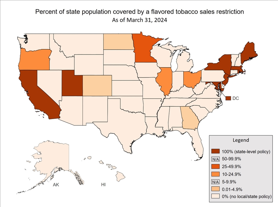 Percent of state population covered by flavored tobacco restrictions 