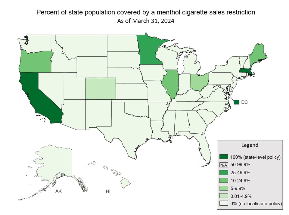 Percent of state population covered by menthol cigarette sales restrictions 