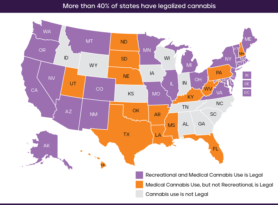 A map of cannabis legalization in the United States
