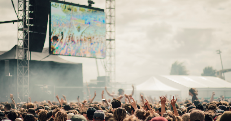 Crowd cheering at a music festival