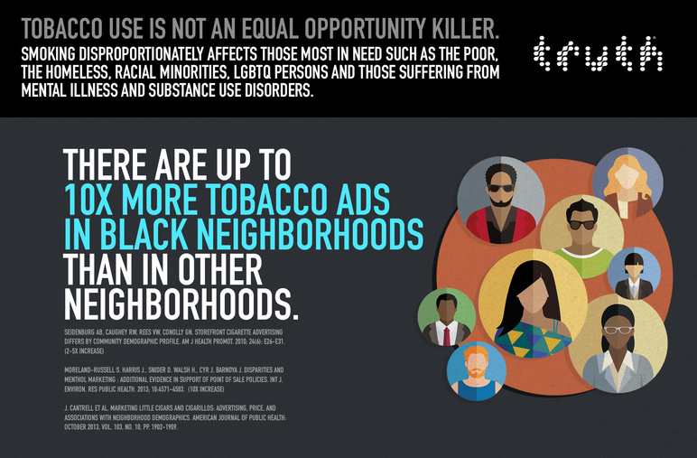 There are up to 10x more tobacco ads in black neighborhoods than in other neighborhoods