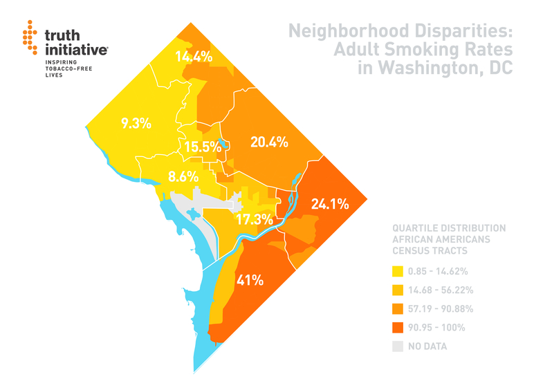 Neighborhood disparities: Adult Smoking rates in Washington, DC