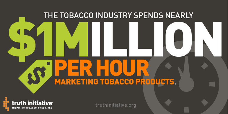 The tobacco industry spends nearly $1million per hour