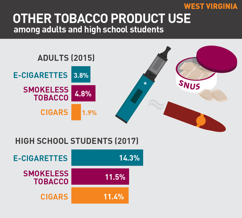 West Virginia other tobacco product use among adults and high school students