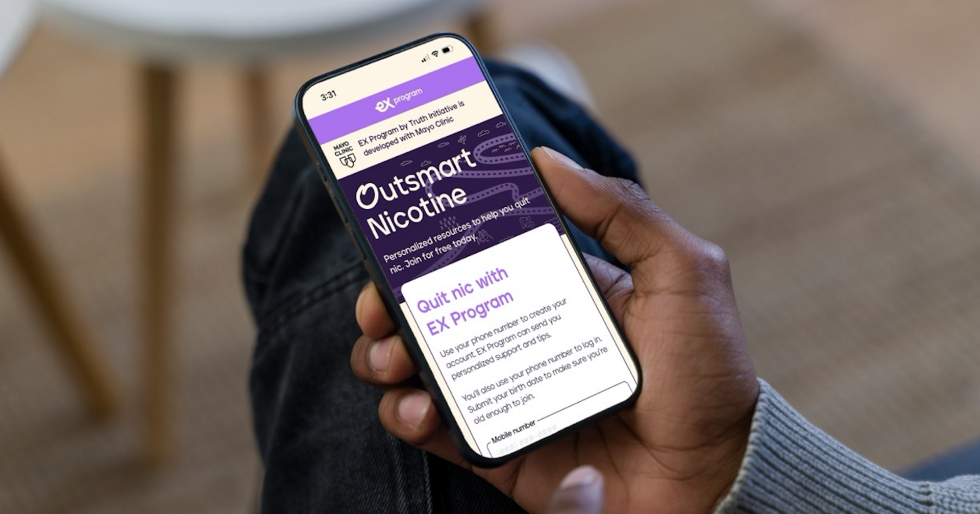 EX Program landing page on mobile phone