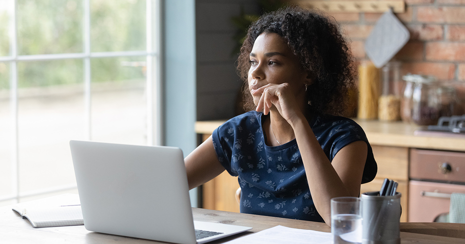Concerned girl on laptop