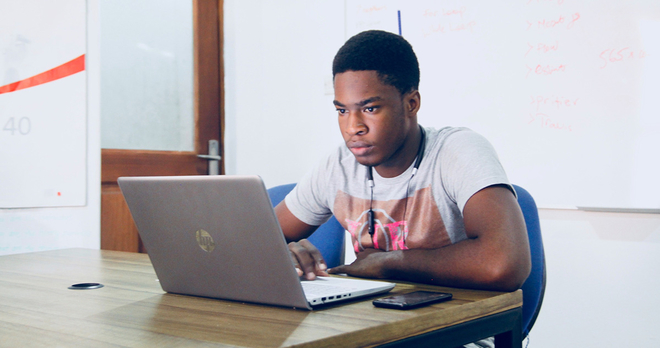 Student using a laptop