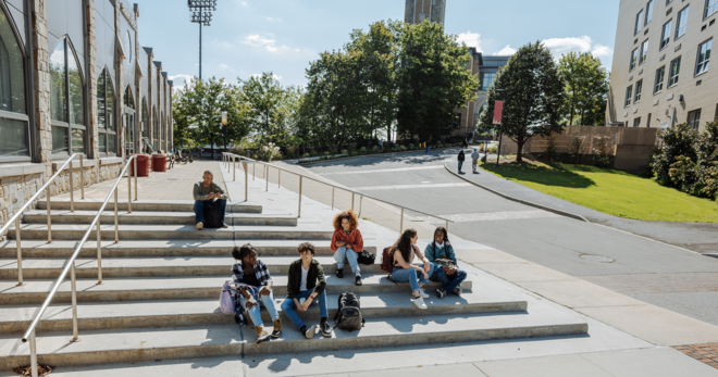 College students sitting outside