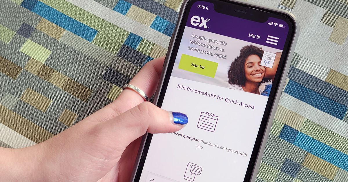 BecomeAnEX website on a cellphone